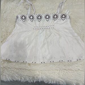 BCBGMaxAzria White and Black Embroidered Camisole